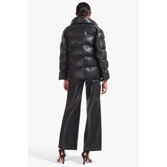 STAUD Ace Vegan Leather Contrast Stitching Puffer Coat Jacket - Picture 8 of 10